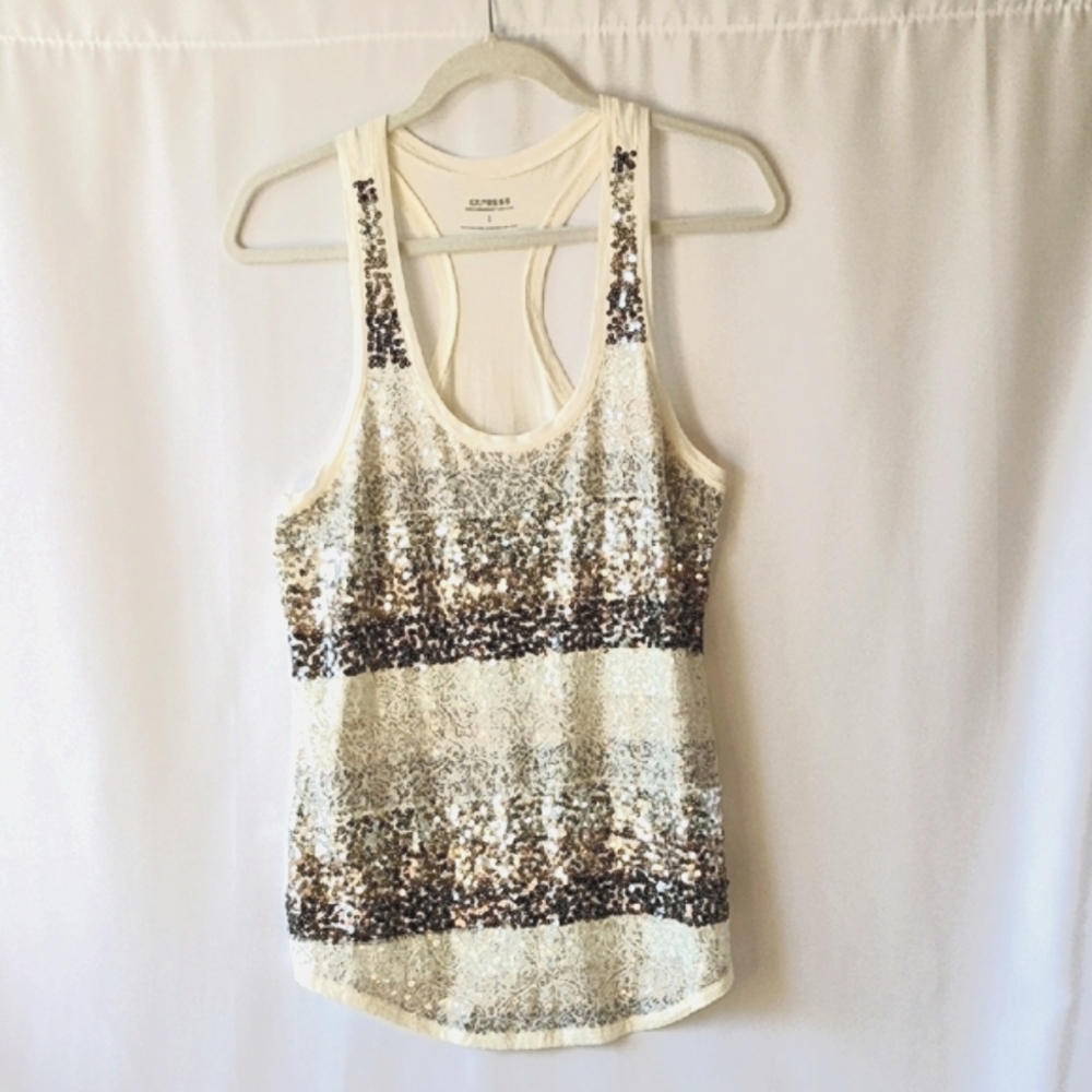 Express Cream Sequin Sleeveless Tank Top